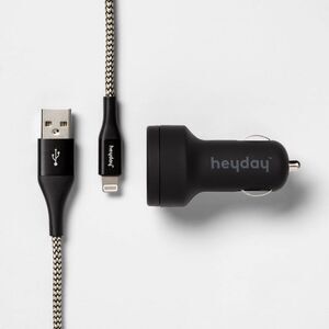 Heyday - 6' Lightning to USB-A Cable 2-Port 3.1A Car Charge Black